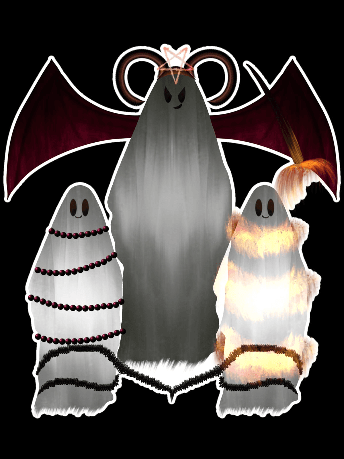 Adesivo 5cm Fantasmas Estilizados com Asas de Morcego
