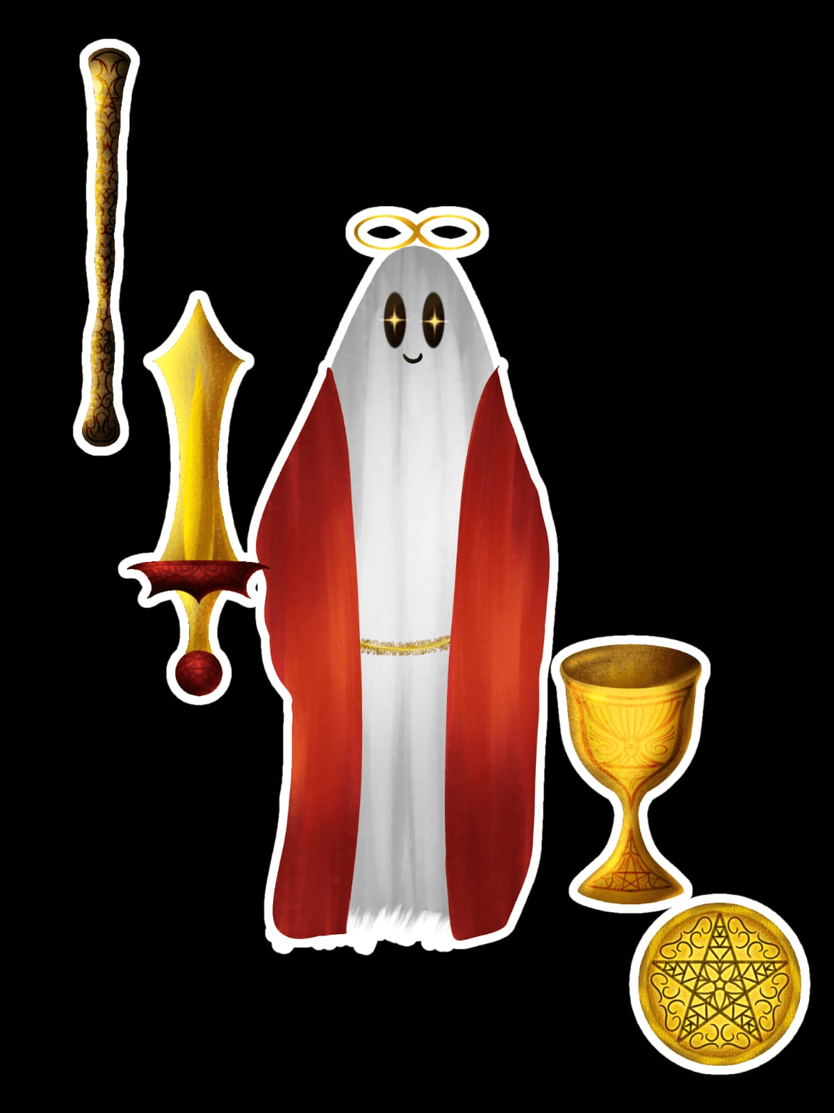 Adesivo 5cm Fantasma com Auréola e Elementos Místicos