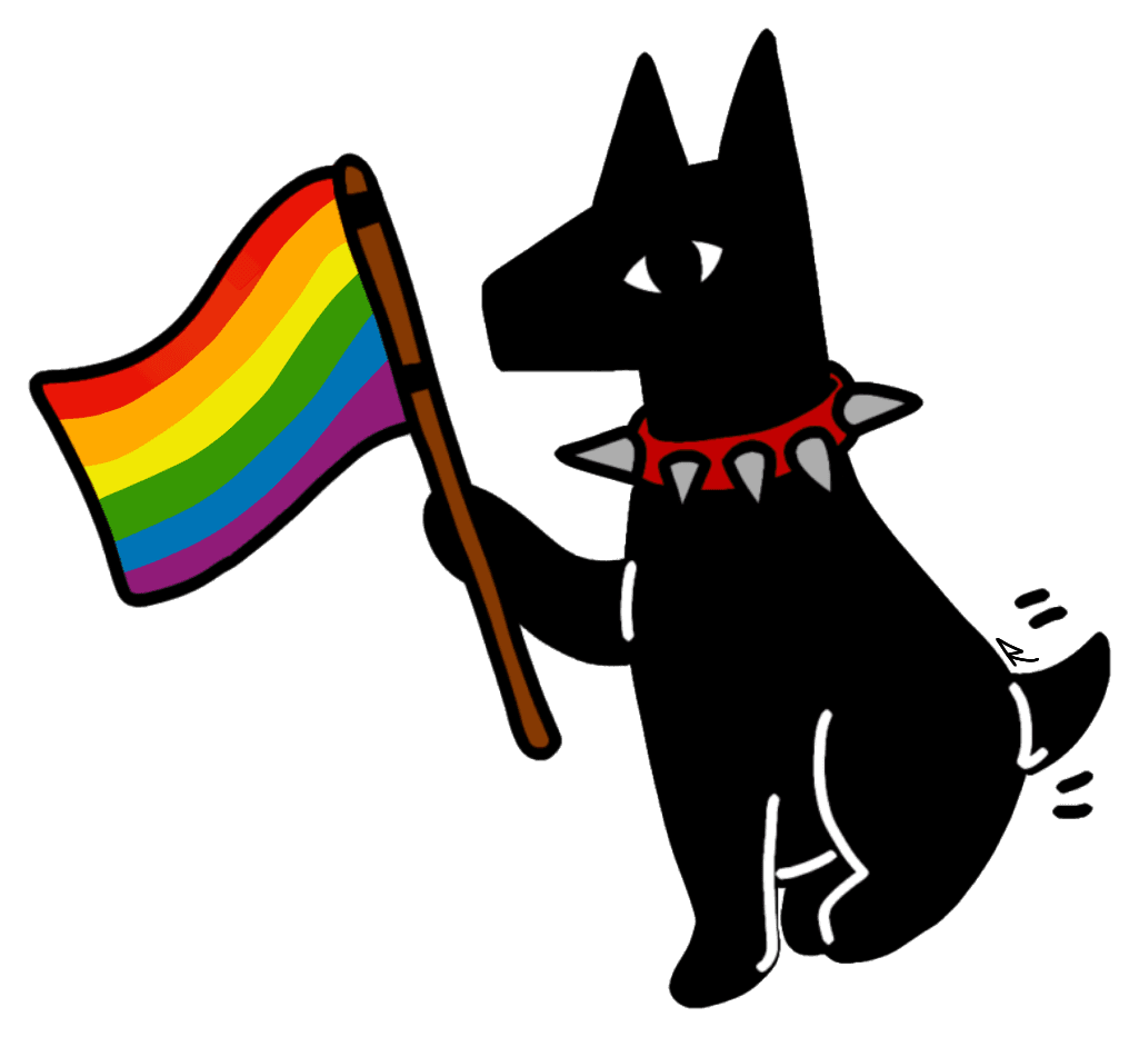 Adesivo 5cm Cachorro Preto com Bandeira Arco-Íris