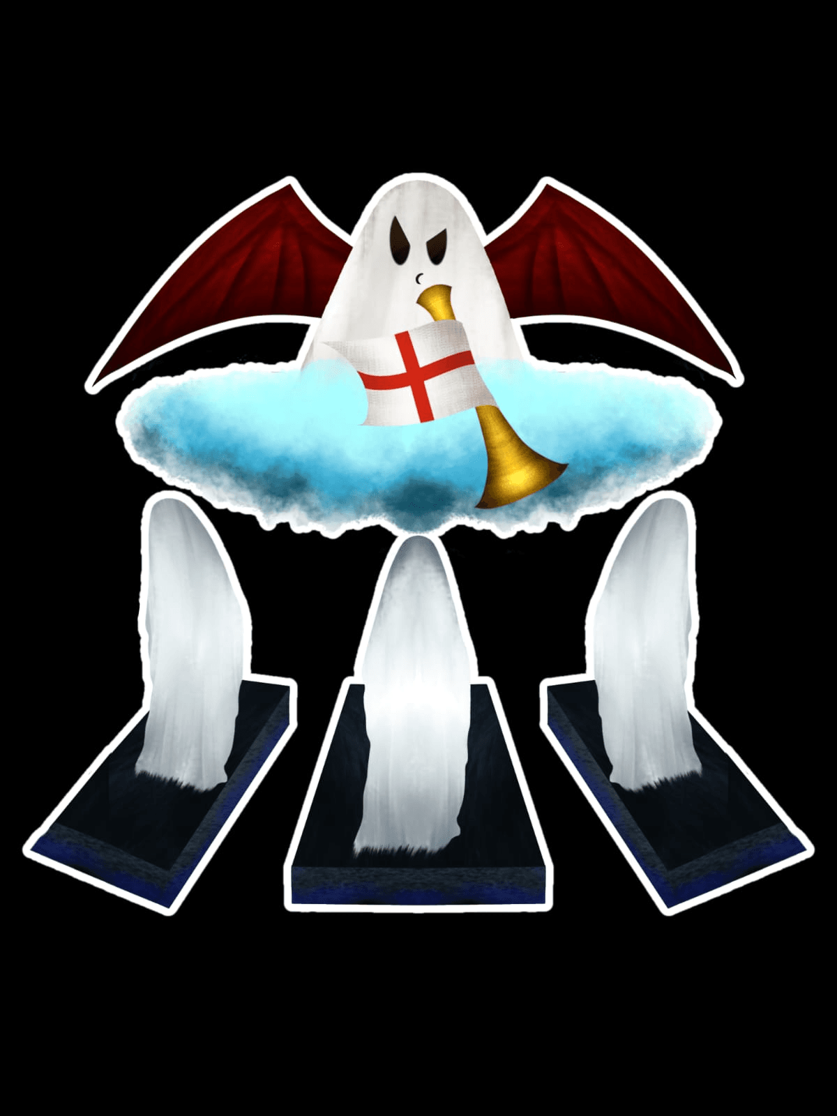 Adesivo 5cm Fantasma com Asas e Trombeta