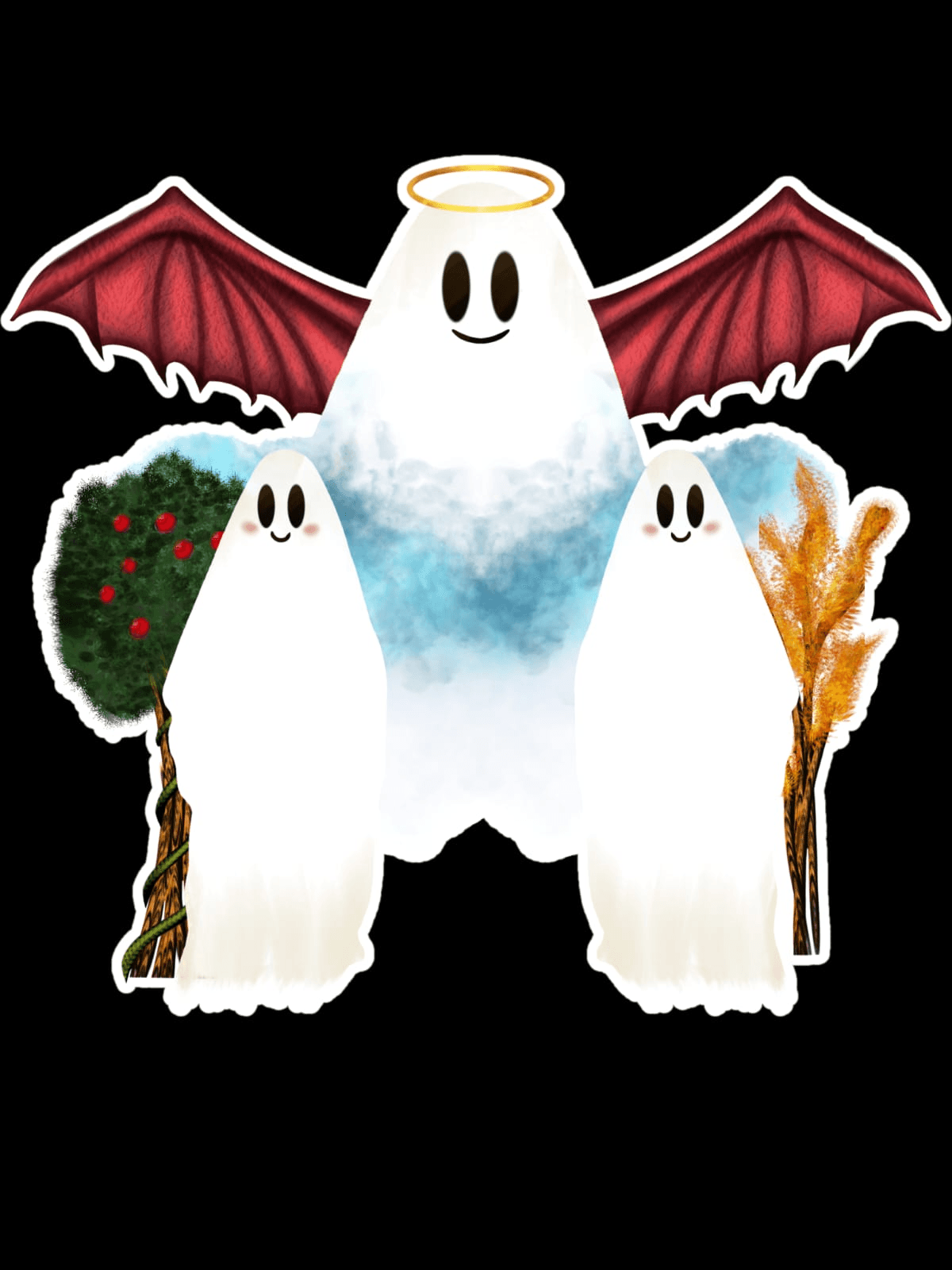 Adesivo 5cm Fantasmas com Asas e Auréola