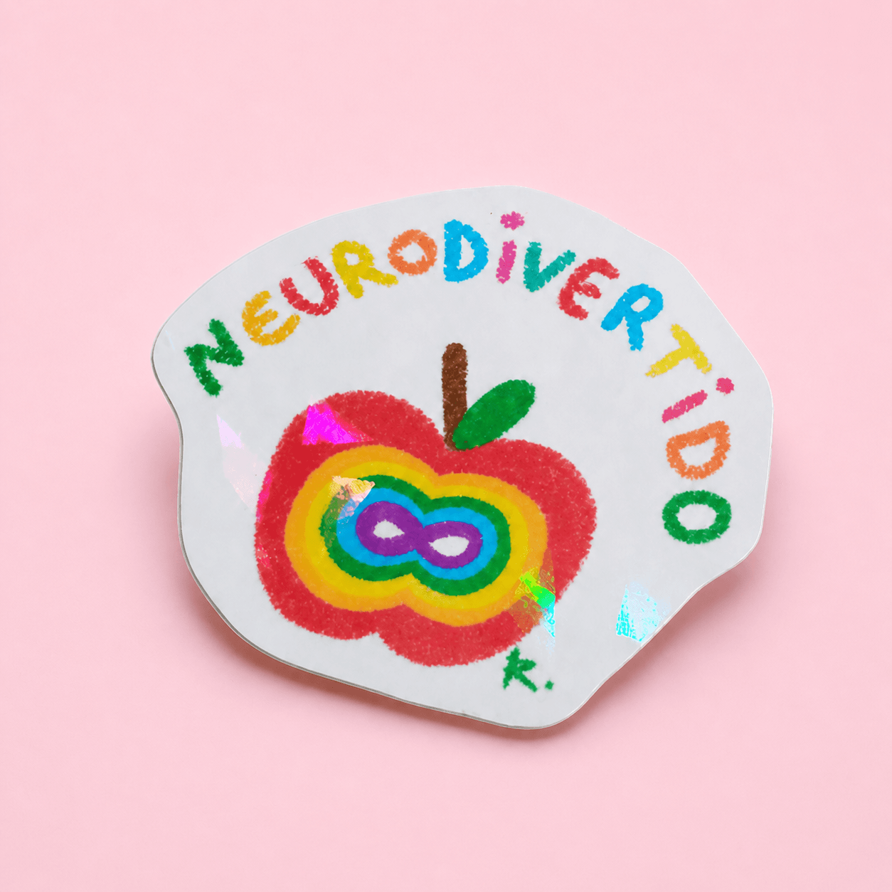 Adesivo 5cm Neurodivertido Maçã Arco-Íris